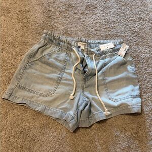 Light Blue Drawstring Denim Shorts